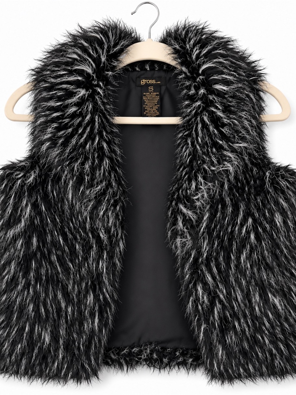 Grass Collection Faux Fur Vest Women’s Small Black Gray Shaggy Open Front